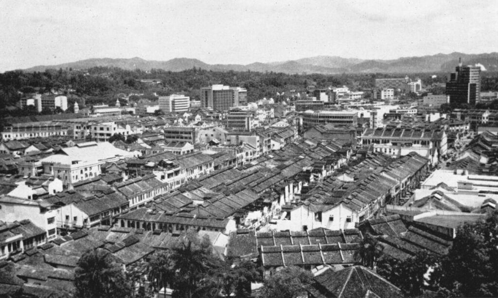 Kuala Lumpur skyline in the 1950 during colonial period of British Malaya