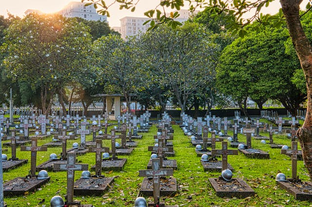 Soldier's Graveyards with Cross and Helmet